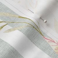 12” Haley Floral (silver linen 1" vertical stripe) Lovely Watercolor Flowers Pink Blush Silver Gold, 12” repeat GL-HF3