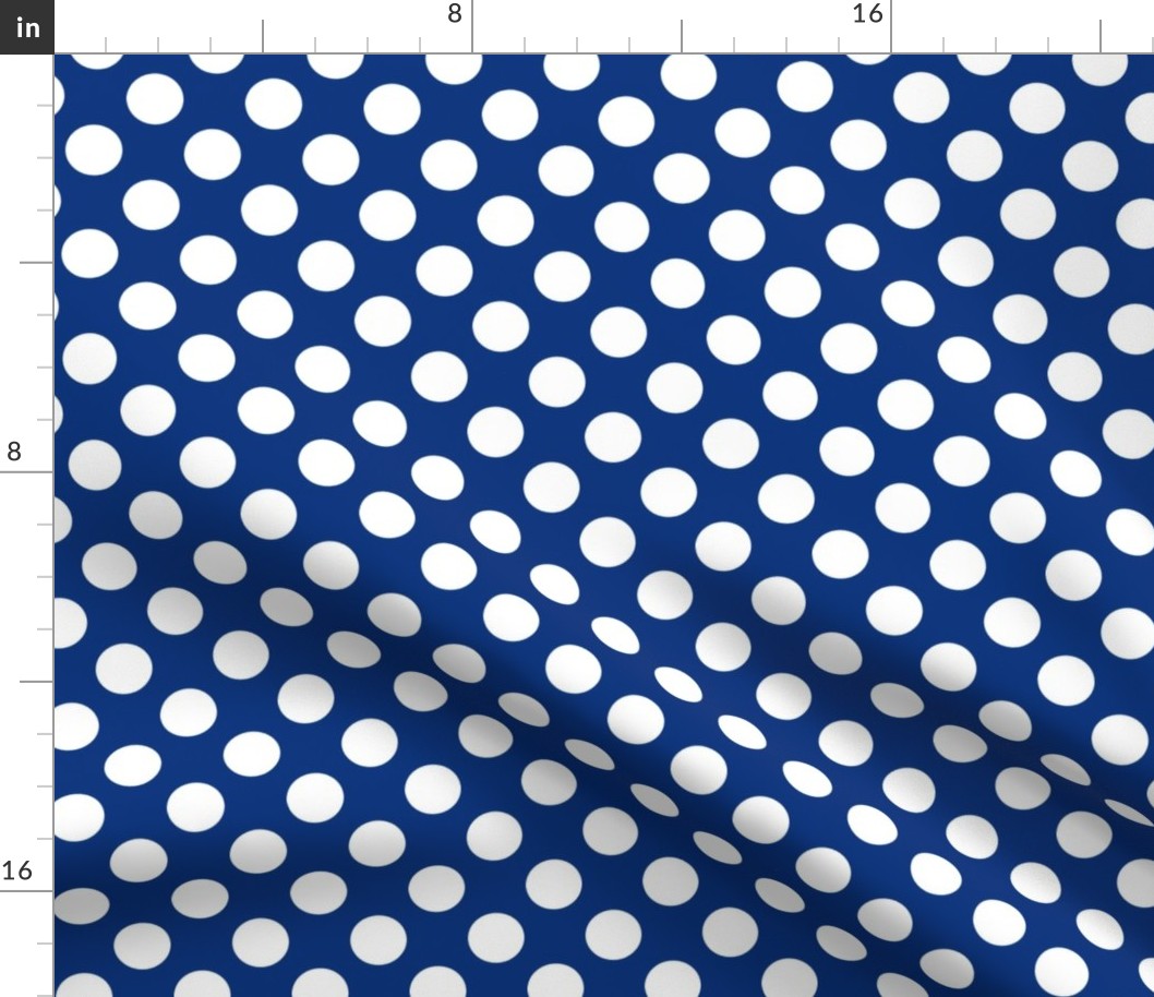 1” white polka dots on navy blue
