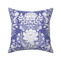 Garden Flowers Block Print Damask on Very Peri Pantonecoty2022 with white 