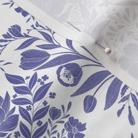 Garden Flowers Block Print Damask on white with Very Peri Pantonecoty2022