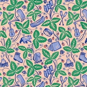 Summer Camping - medium - green and periwinkle on pink
