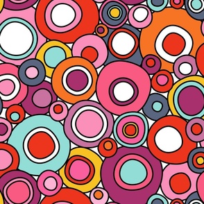 Colorful Mid Century Modern Overlapping Wobbly Circle Bits with Black Outlines  // Orange, Deep Rose Pink, Bubblegum Pink, Red, Purple, Turquoise Blue, Yellow // V3 // Medium Large - 333 DPI