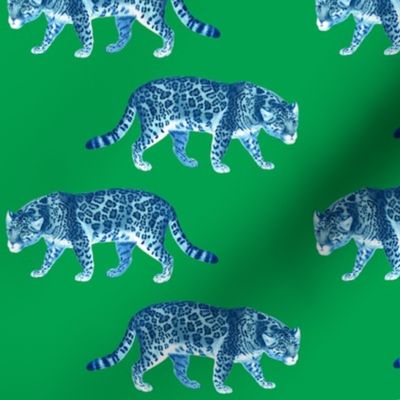 Blue leopards on green