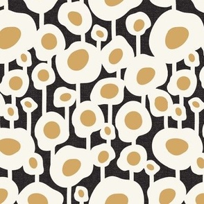 Poppy Dot - Graphic Floral Dot Black Golden Yellow Regular Scale