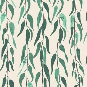 301 $ - Gentle Willow Fronds and leaves in soft sage greens: medium scale for summer apparel, grasscloth wallpaper, crafts and nursery decor.