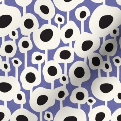 Poppy Dot - Graphic Floral Dot Periwinkle Black Regular Scale
