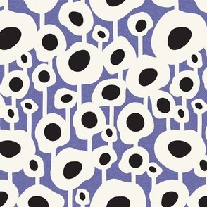 Poppy Dot - Graphic Floral Dot Periwinkle Black Regular Scale