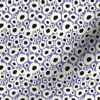 Poppy Dot - Graphic Floral Dot Periwinkle Black Small Scale
