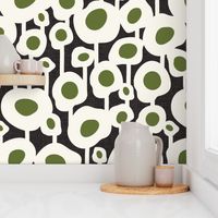 Poppy Dot - Graphic Floral Dot Black Green Large Scale