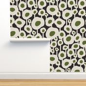 Poppy Dot - Graphic Floral Dot Black Green Large Scale