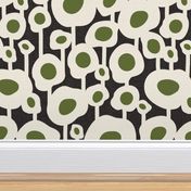 Poppy Dot - Graphic Floral Dot Black Green Large Scale