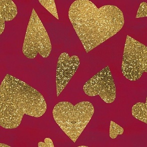 Glitter Hearts on Dark Red, large scale ©Luanne Marten
