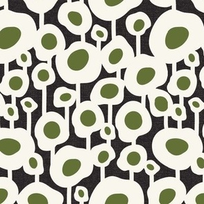 Poppy Dot - Graphic Floral Dot Black Green Regular Scale