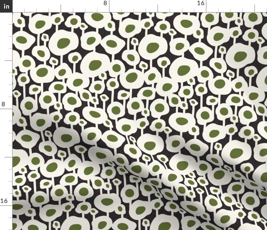 Poppy Dot - Graphic Floral Dot Black Green Regular Scale