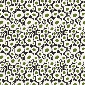 Poppy Dot - Graphic Floral Dot Black Green Small Scale