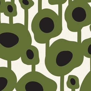 Poppy Dot - Graphic Floral Dot Ivory Green Large Scale