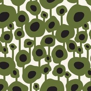 Poppy Dot - Graphic Floral Dot Ivory Green Regular Scale