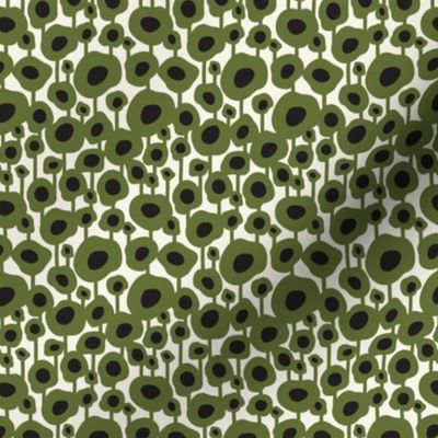 Poppy Dot - Graphic Floral Dot Ivory Green Small Scale