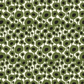 Poppy Dot - Graphic Floral Dot Ivory Green Small Scale