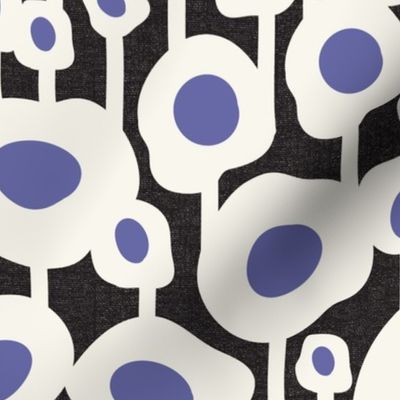 Poppy Dot - Graphic Floral Dot Black Periwinkle Large Scale