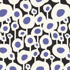 Poppy Dot - Graphic Floral Dot Black Periwinkle Regular Scale