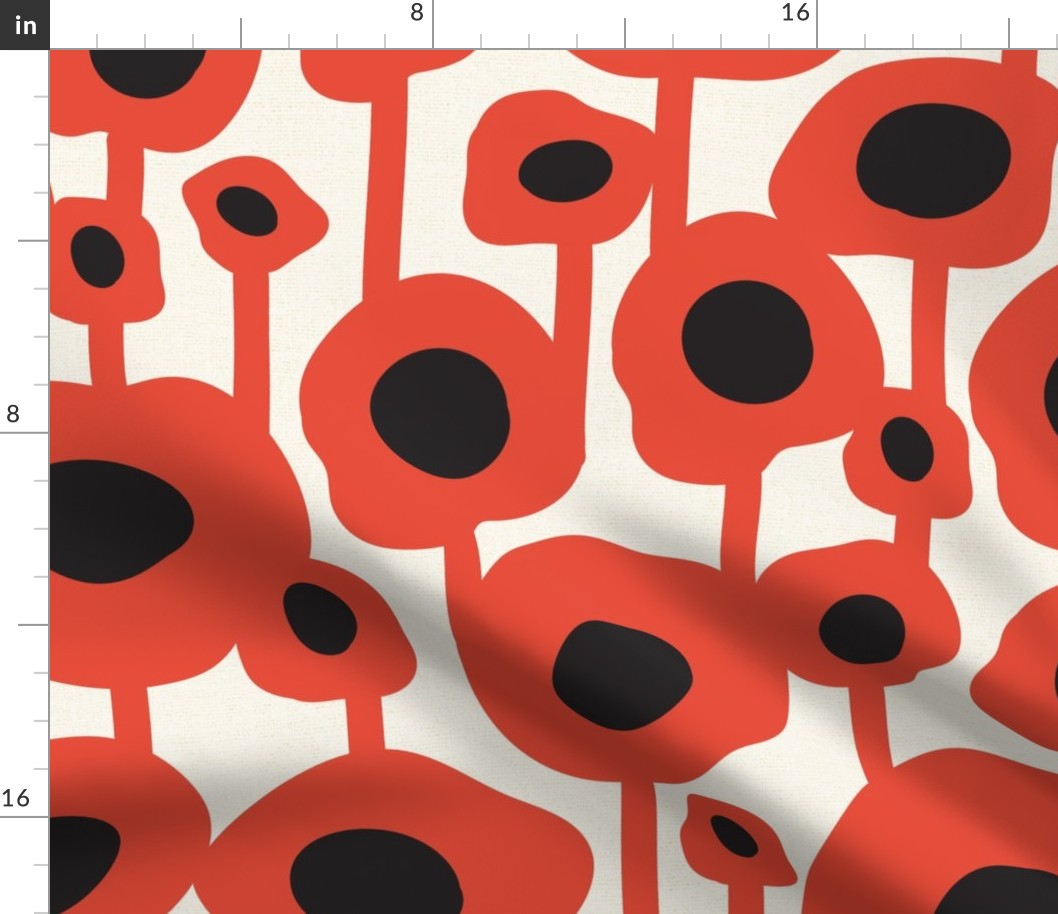 Poppy Dot - Graphic Floral Dot Ivory Red Jumbo Scale