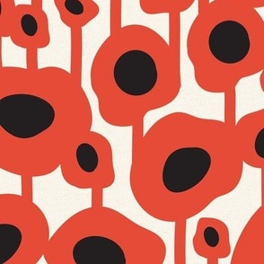 Poppy Dot - Graphic Floral Dot Ivory Red Large Scale