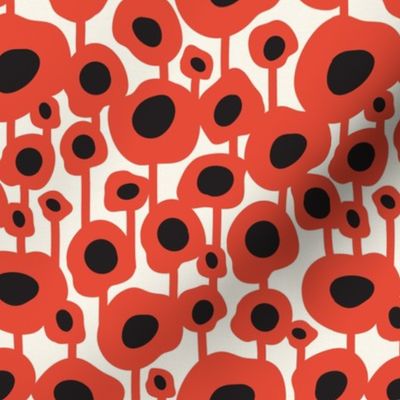 Poppy Dot - Graphic Floral Dot Ivory Red Regular Scale