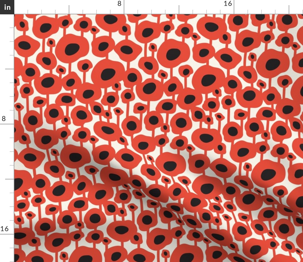 Poppy Dot - Graphic Floral Dot Ivory Red Regular Scale