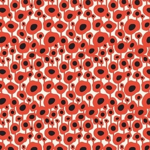 Poppy Dot - Graphic Floral Dot Ivory Red Small Scale