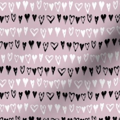 Brushy black & White Hearts on  mauve, micro @Luanne Marten