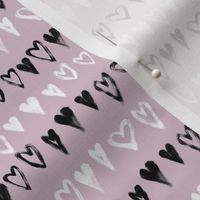 Brushy black & White Hearts on  mauve, micro @Luanne Marten