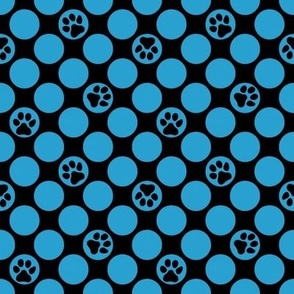 Dog , paw print , polka dots, blue  ,black