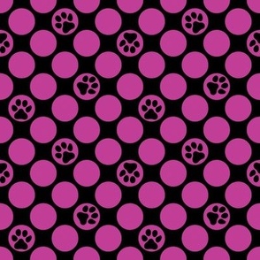 Dog , paw print , polka dots, pink ,black