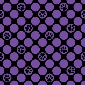 Dog , paw print , polka dots, purple ,black