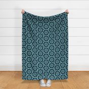 Bold Overlapping Folk Floral - block print style - mint and midnight blue - large