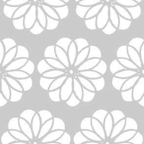 Large white flower design with gray background