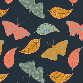 Colorful boho butterflies and leaves 