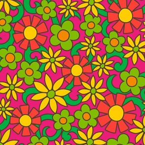 Heather Hippie Flower Power (Orange Pink Green Yellow) - Large