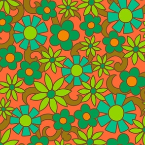 Heather Hippie Flower Power (Orange Green Turquoise) - Large