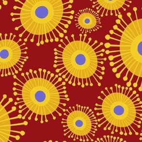 Yellow Sunflowers MidCentury red