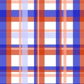 Plaid/Tartan in brilliant tones of orange and cobalt blue - french chic - for dopamine  home decor, apparel, crafts, bag making