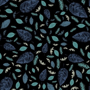 Exotic Turquoise Floral Pattern with Black Background