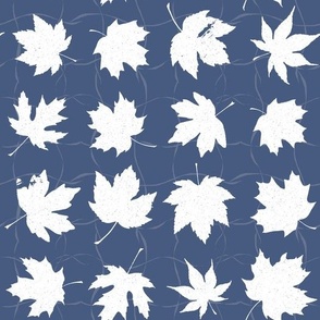Abstract blue floral pattern with oak leaves