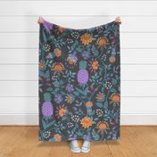 Large - Pineapple Floral on charcoal grey