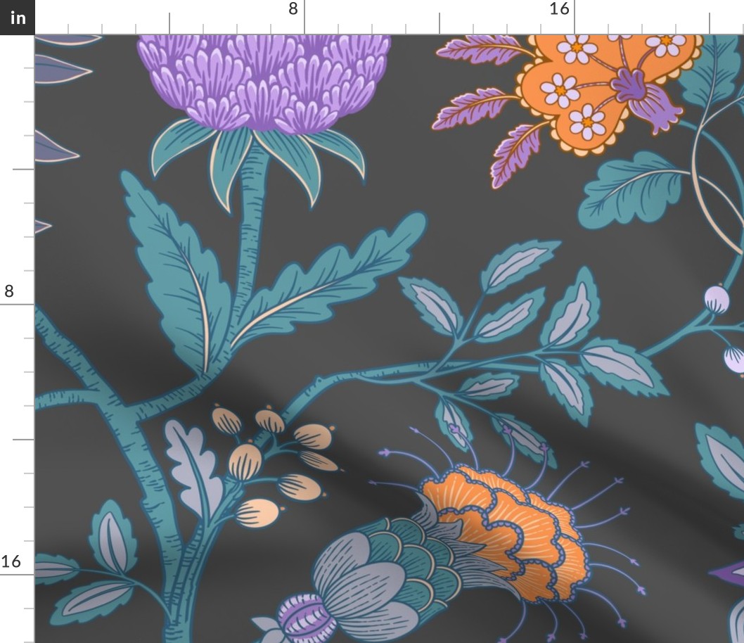 Large - Pineapple Floral on charcoal grey