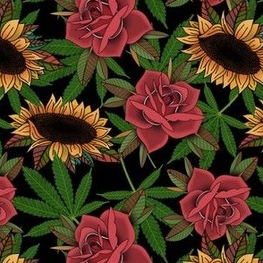 Cannabis roses and sunflowers - scale adjustment (Aprox. 2" motifs)