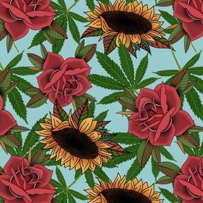 Cannabis roses and sunflowers