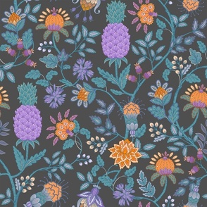 Medium - Pineapple Floral on charcoal grey