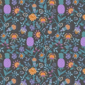 Small - Pineapple Floral on charcoal grey